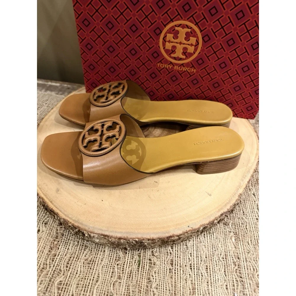 TORY BURCH Bombe Miller Slide Leather Sandal Carmel &‎ Yellow SZ 9.5 New Rt-298$